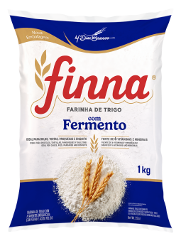 Embalagem do Produto Finna wheat flour with baking powder, plastic packaging